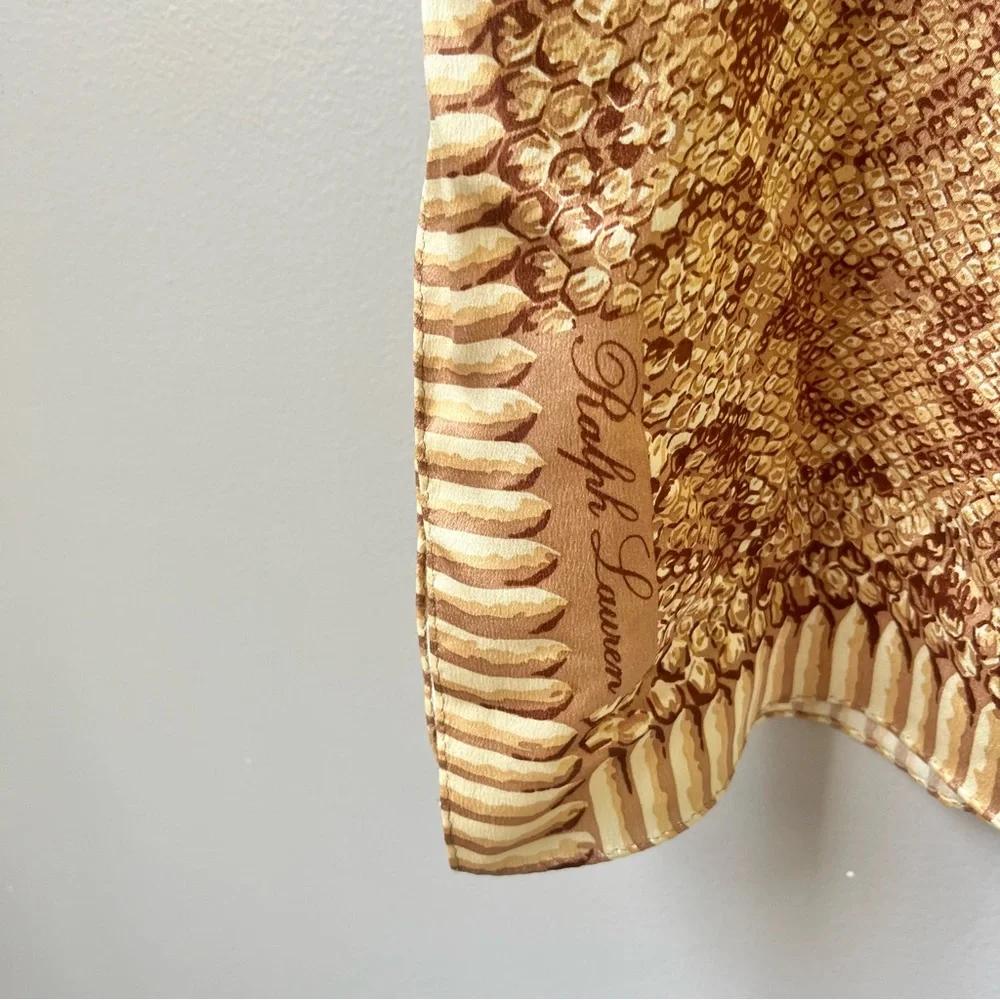Vintage Ralph Lauren 100% Silk Scarf Animal Print Japan Preppy Classic 90s Camel - Picture 9 of 12